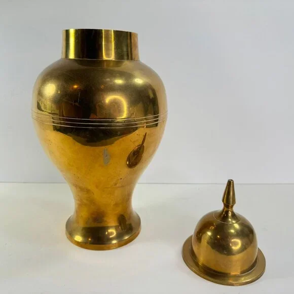 vintage tall large brass urn shaped container with lid 14" tall - Picture 3 of 7